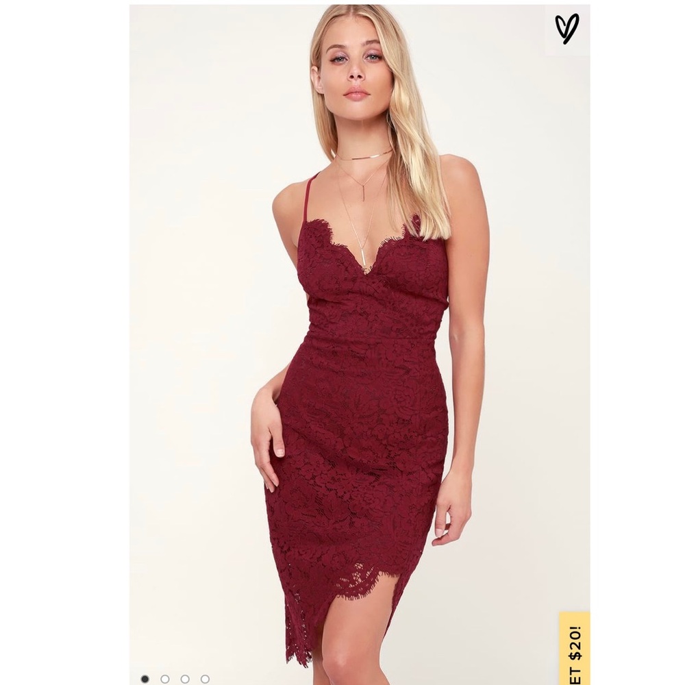 Lulu’s burgundy lace bodycon dress